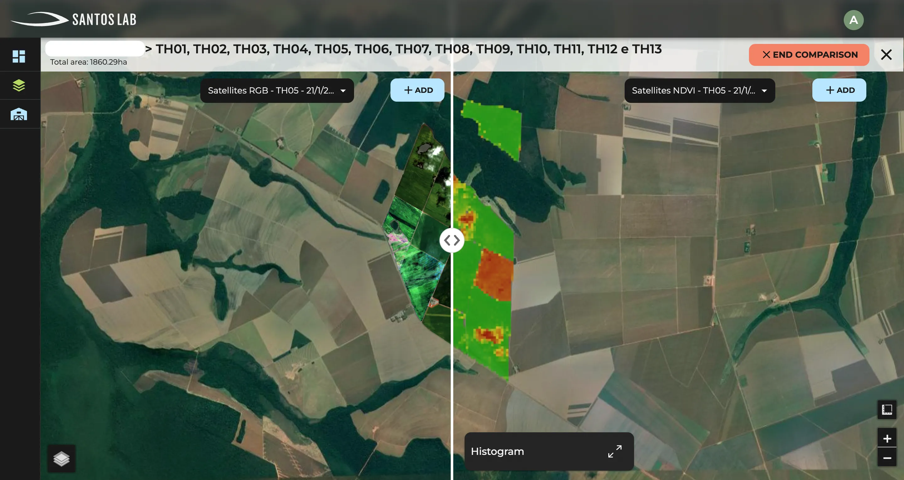 Flora interactive map fusing drone, satellite and field data with geospatial analysis