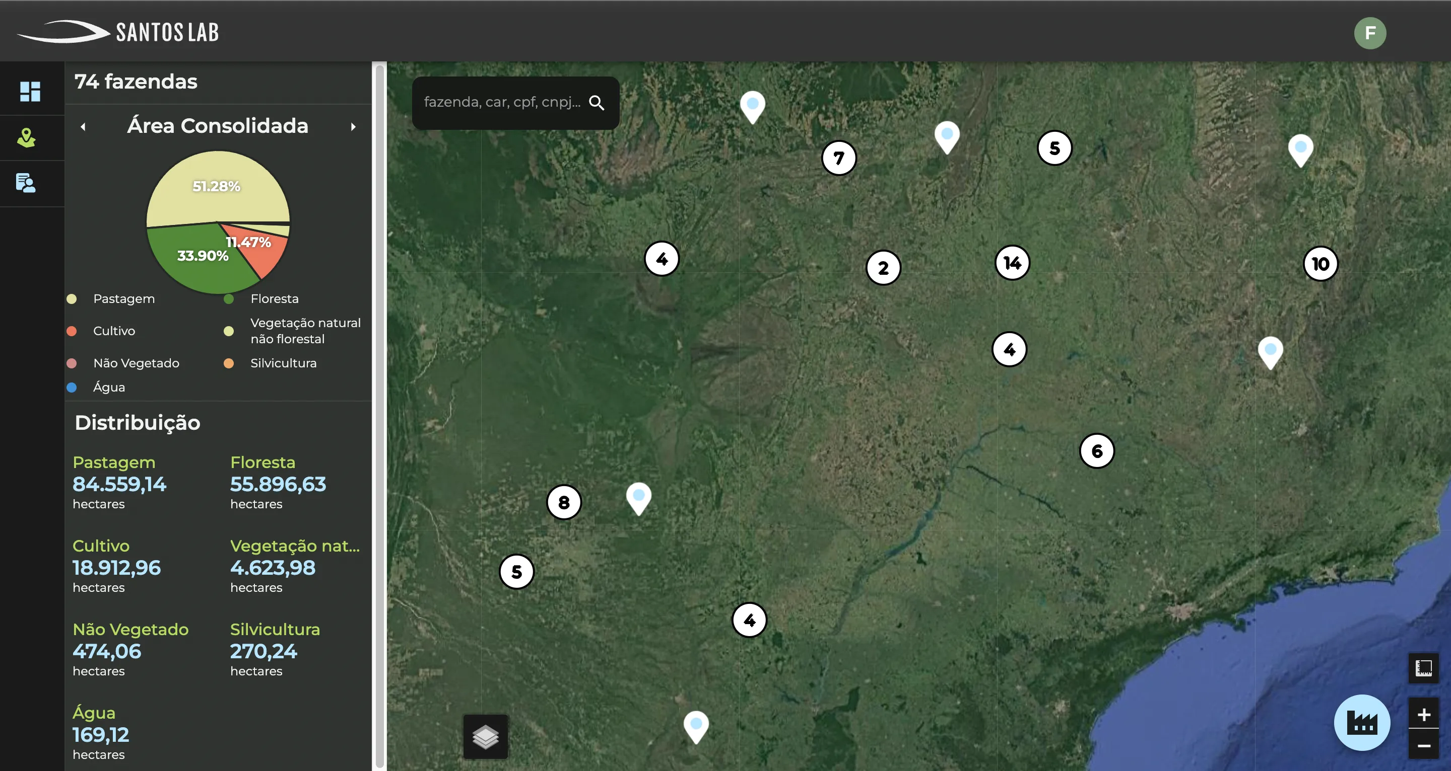 Flora filtered map with analysis layers