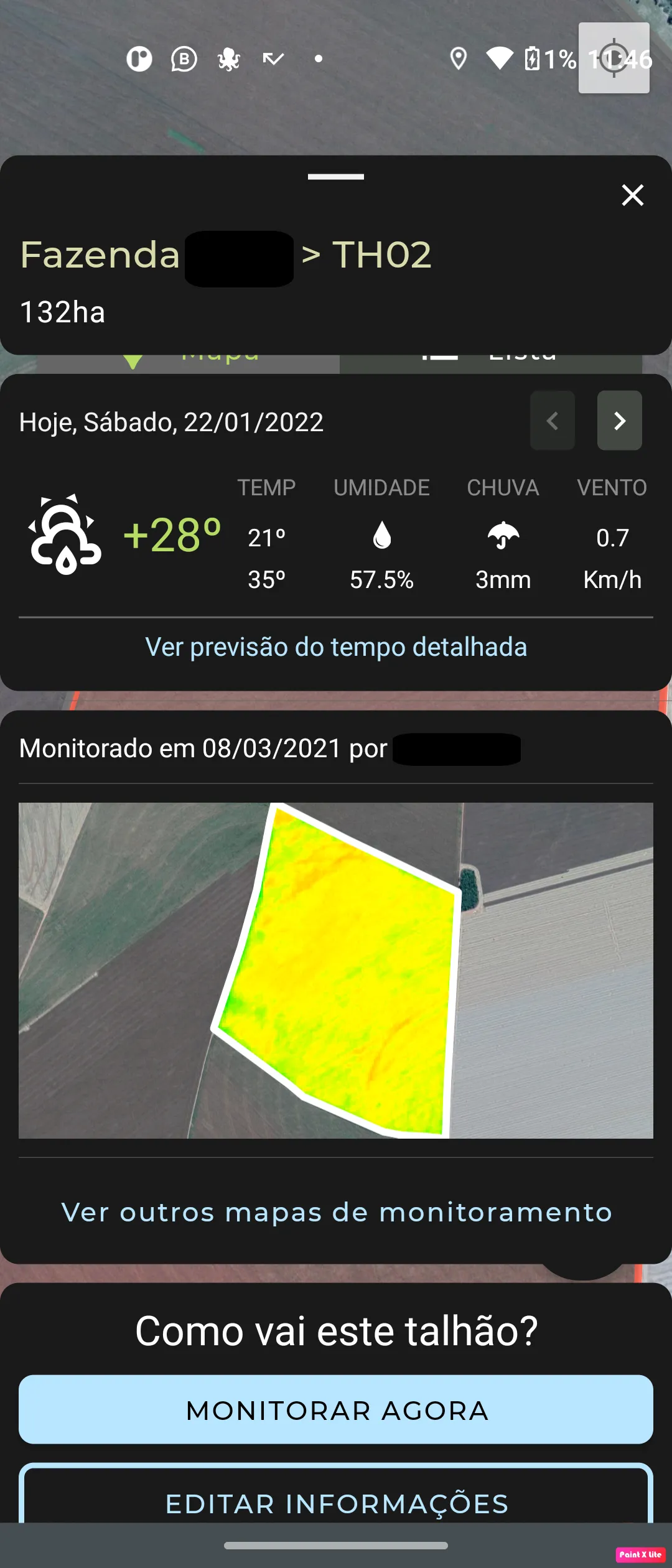 Flora offline-first React Native field-collection app showing a selected farm