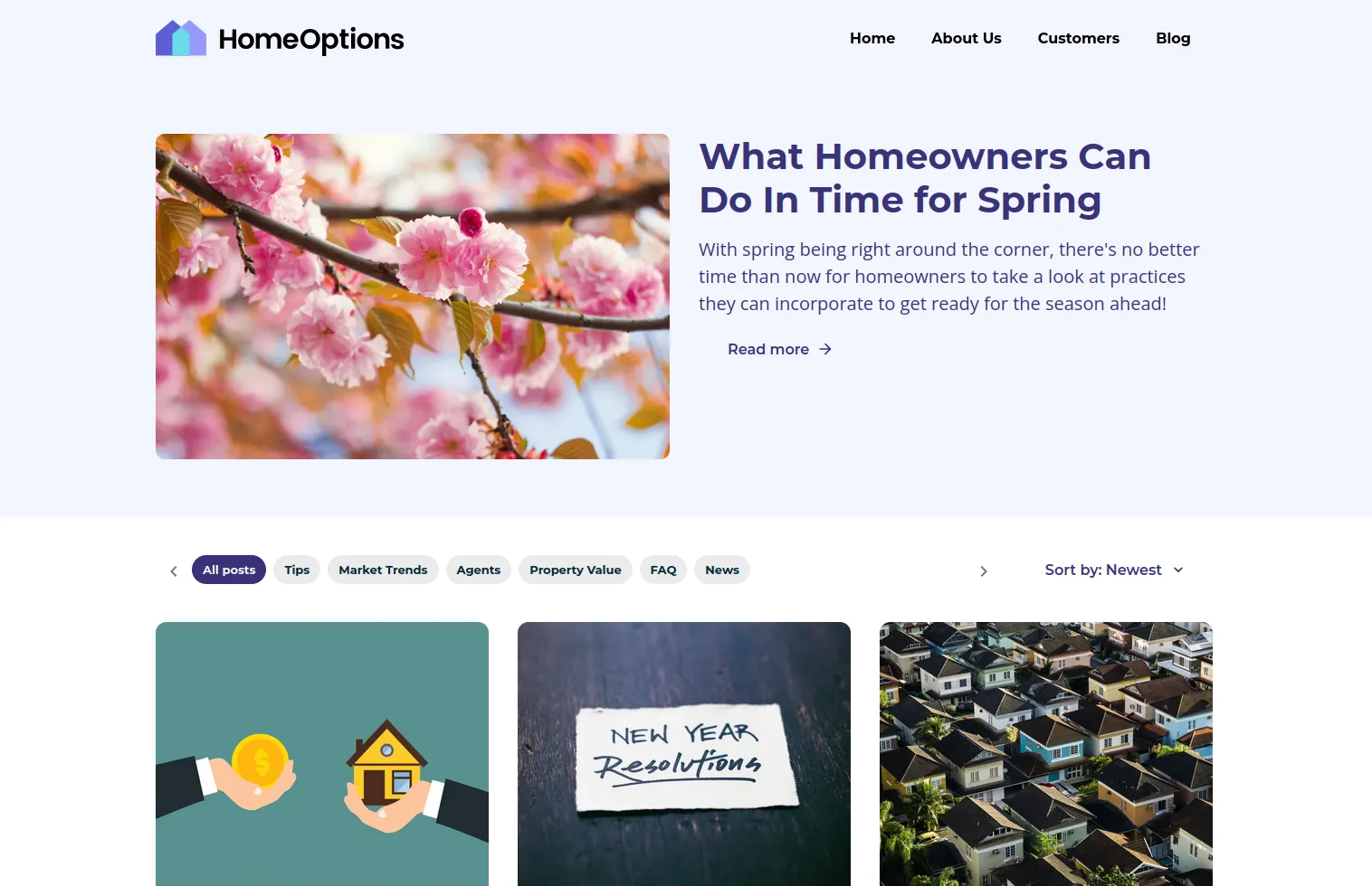 HomeOptions blog and content surface built on server-side rendering