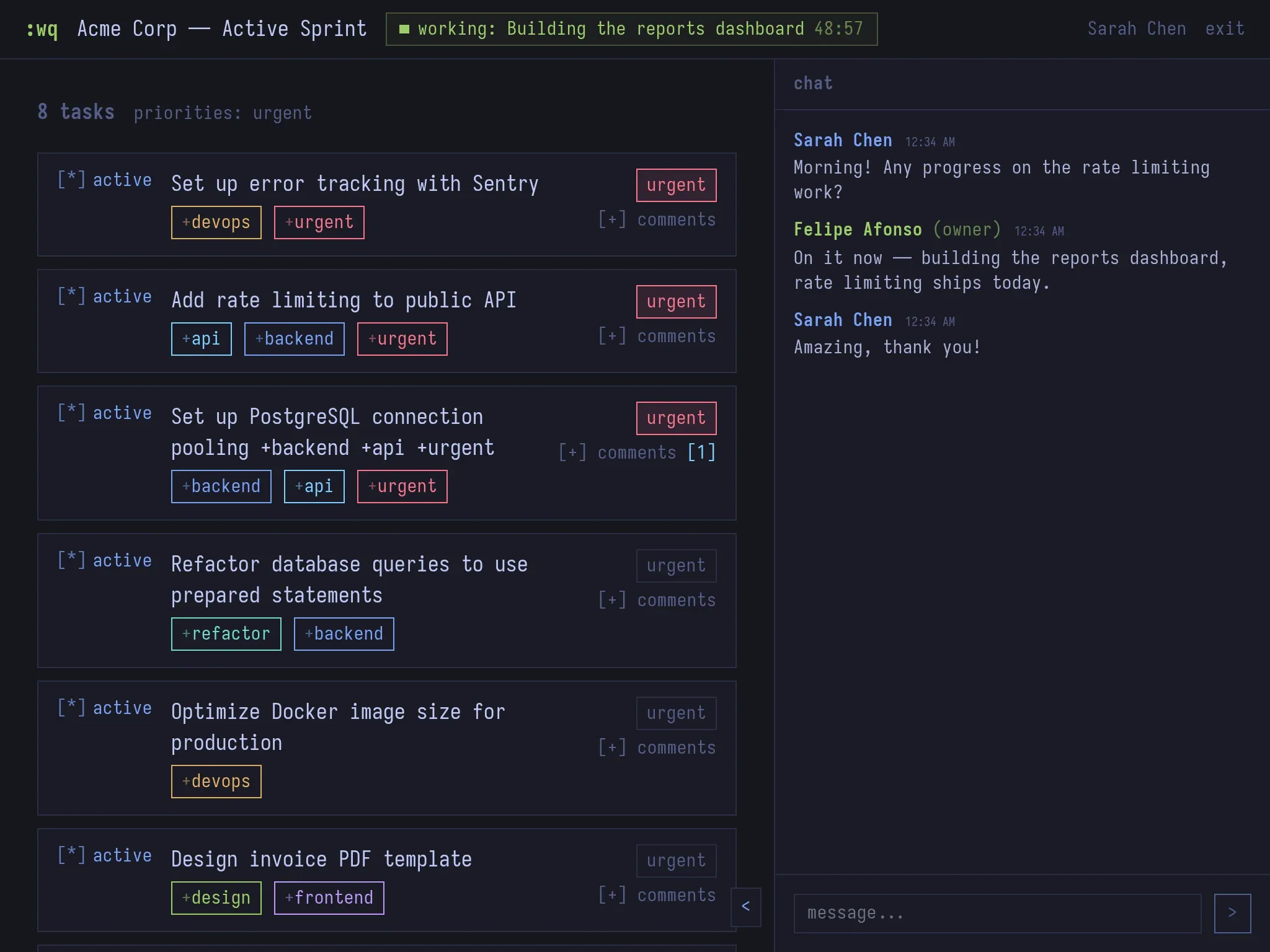 the public client view of a writequit shared board, unlocked, with live chat